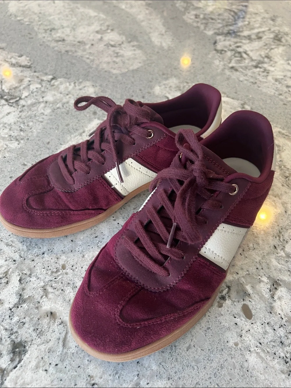 Zara Burgundy Suede Contrasting Sneakers Gum Sole EU37